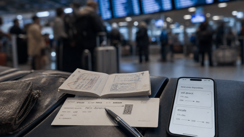 Durée vol paris bangkok : 11 h direct, 44 h 55 avec escales