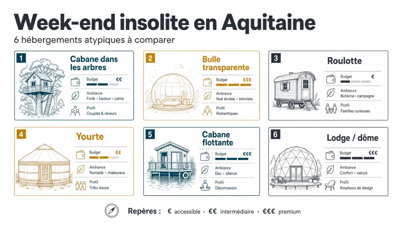 Week end en aquitaine insolite : comparatif des cabanes, bulles, roulottes, yourtes et lodges