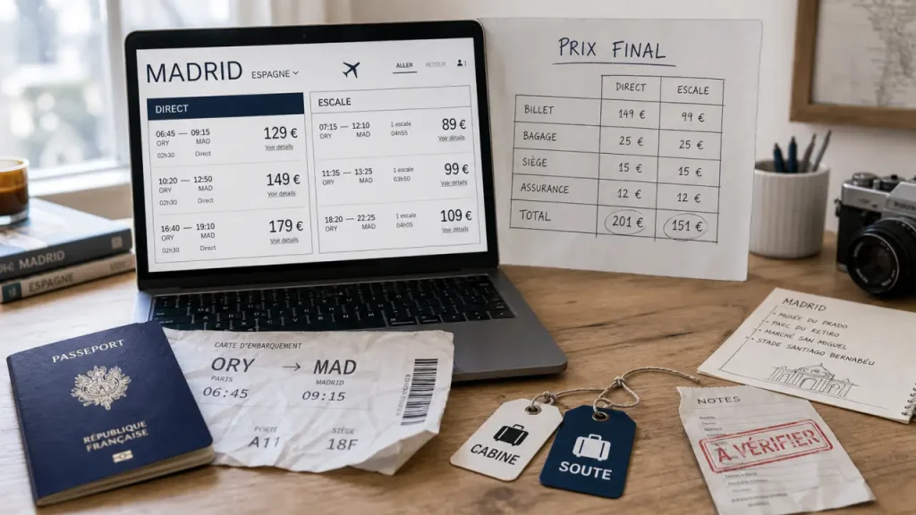 Billet avion pour Madrid : comparer prix, bagages, dates flexibles