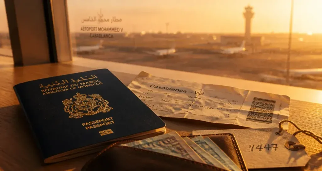 Billet avion pour Casablanca : passeport et carte d’embarquement à l’aéroport Mohammed V