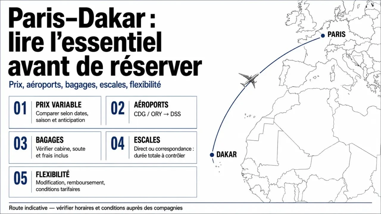Billet d avion paris dakar : visualisation des prix, des aéroports CDG, ORY et DSS, des bagages et de la flexibilité