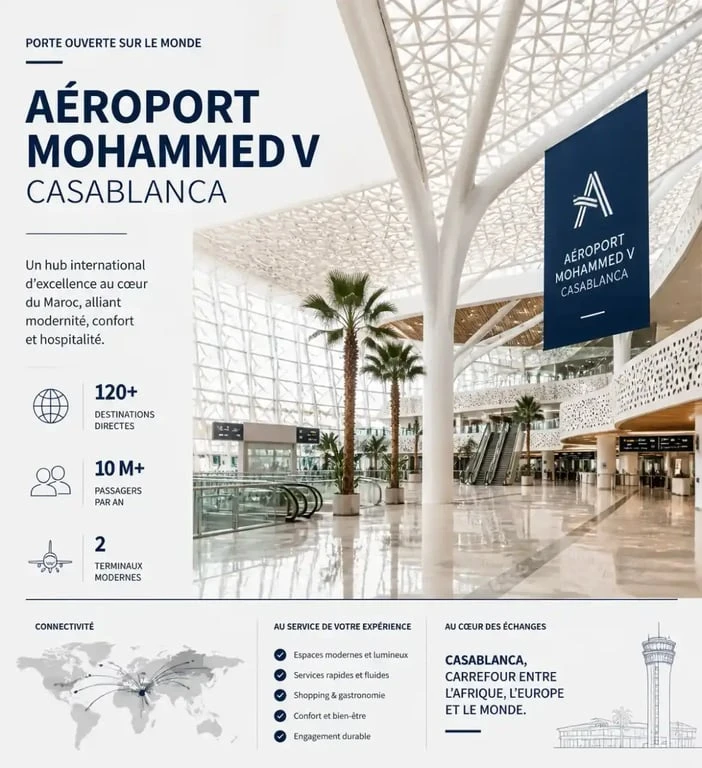 Aéroport Mohammed V à Casablanca, arrivée de votre vol et billet avion pour Casablanca