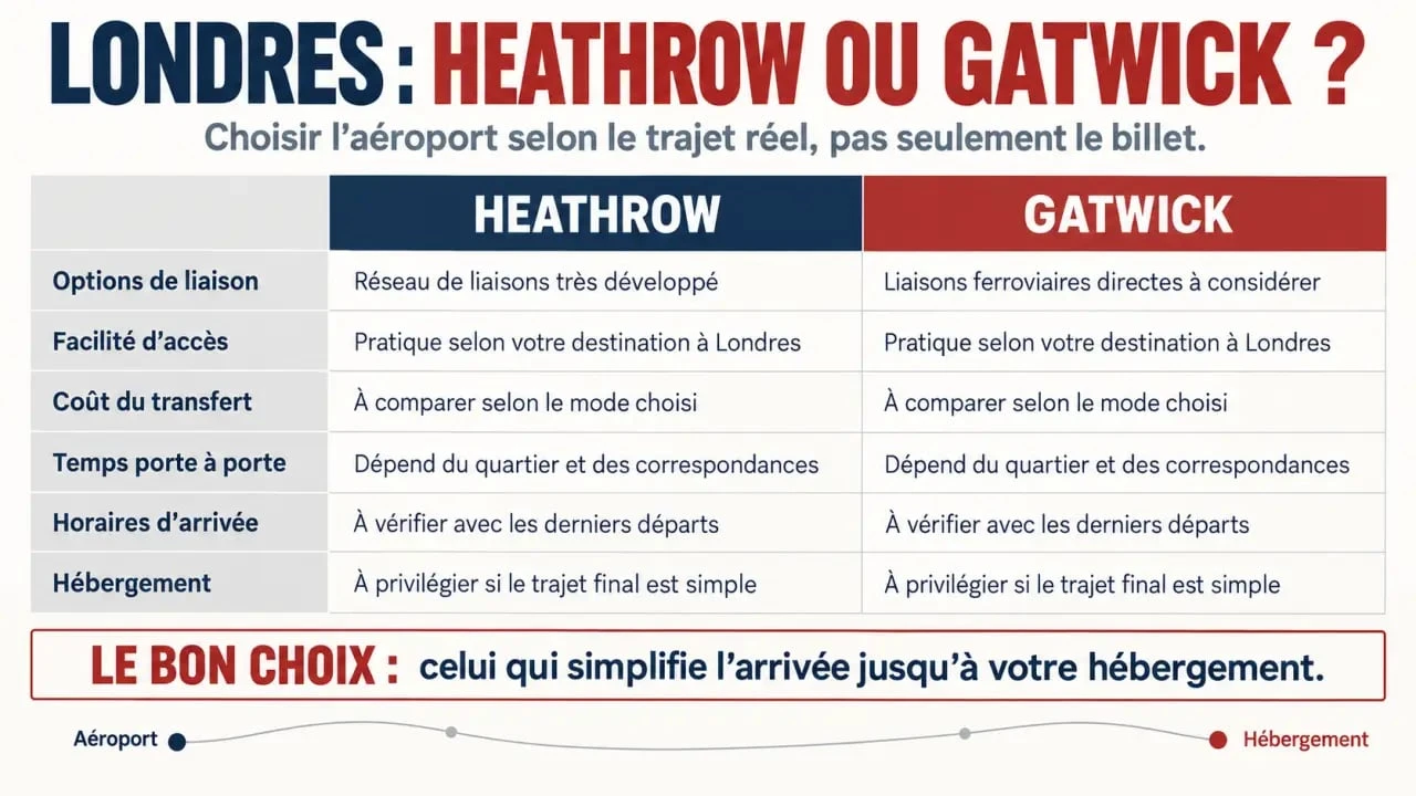 Londre billet avion : comparaison visuelle entre les aéroports Heathrow et Gatwick