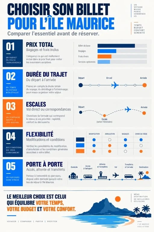 Billet avion île Maurice : critères pour comparer le prix total, les escales et la flexibilité