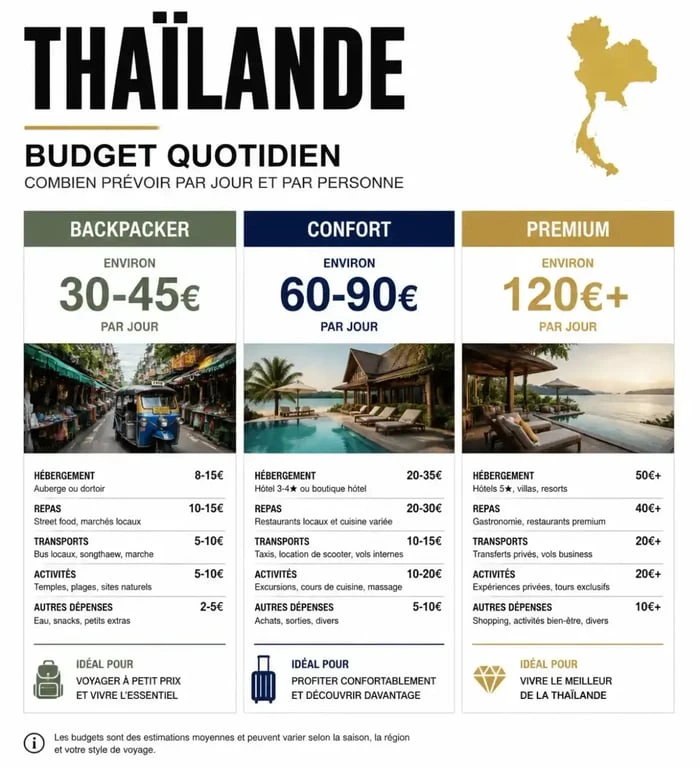 Infographie des budgets pour un voyage Thaïlande pas cher